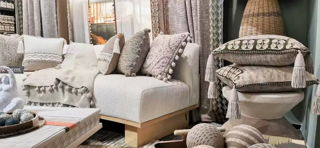 Neutral cushions, upholstery and decorative trim details