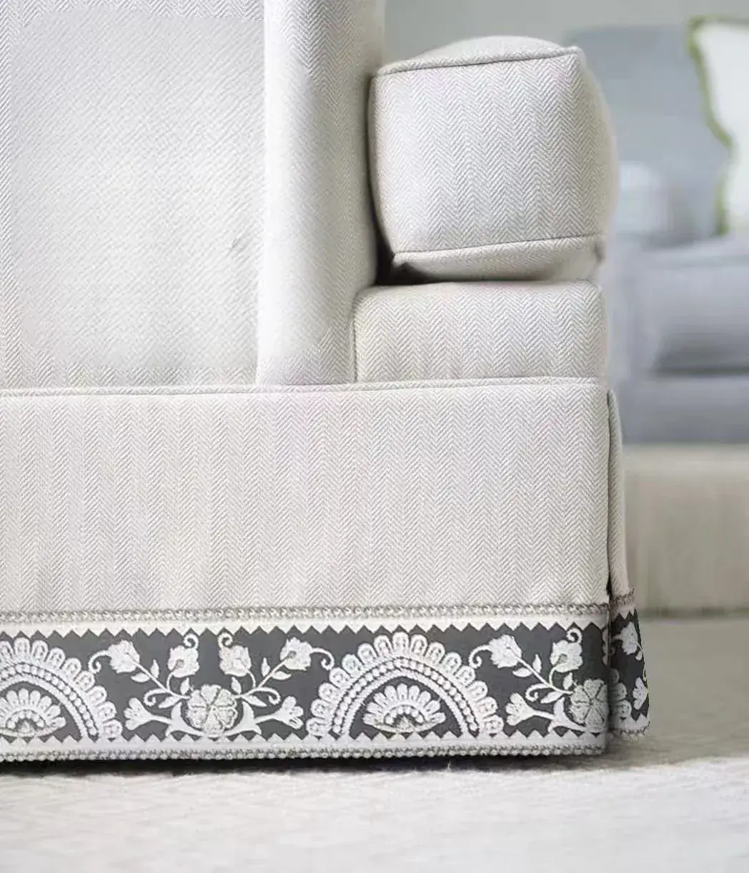 upholstered furniture with decorative border