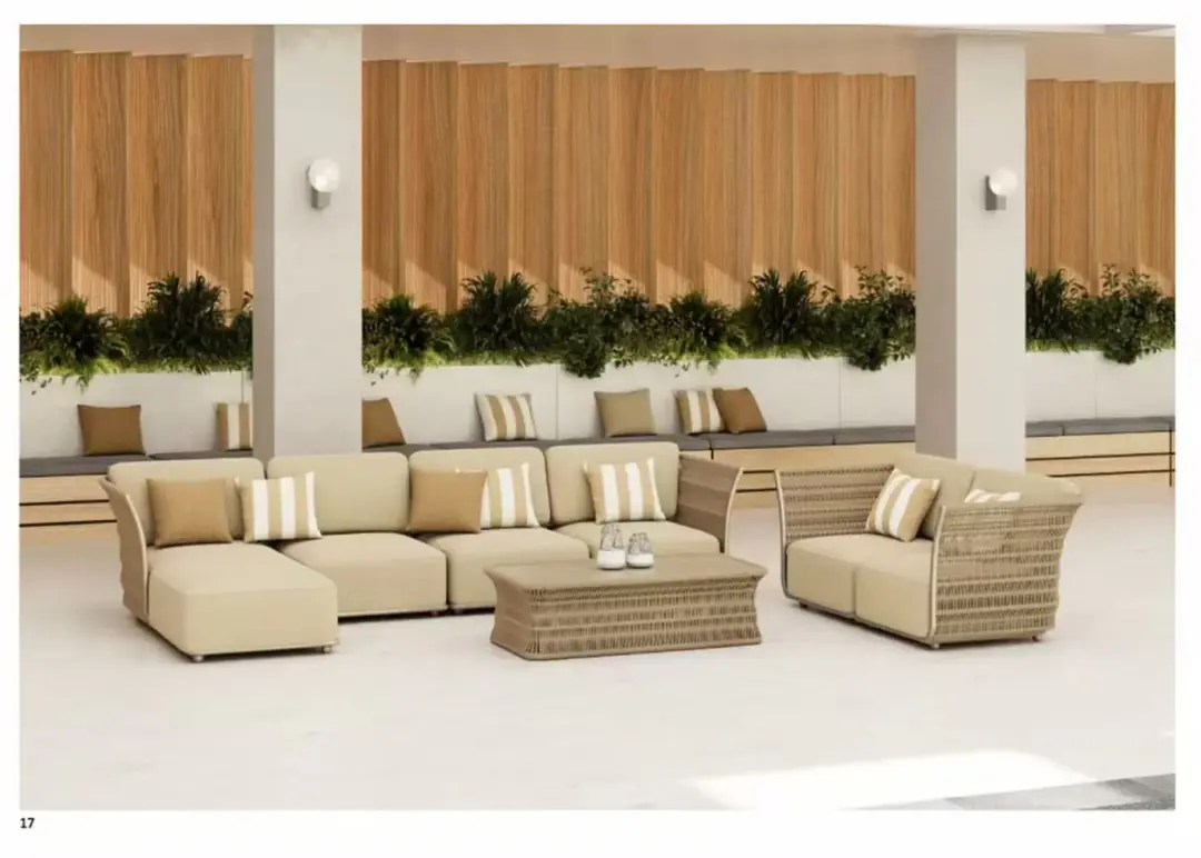 Outdoor sofa with fitted cushions under a covered alfresco