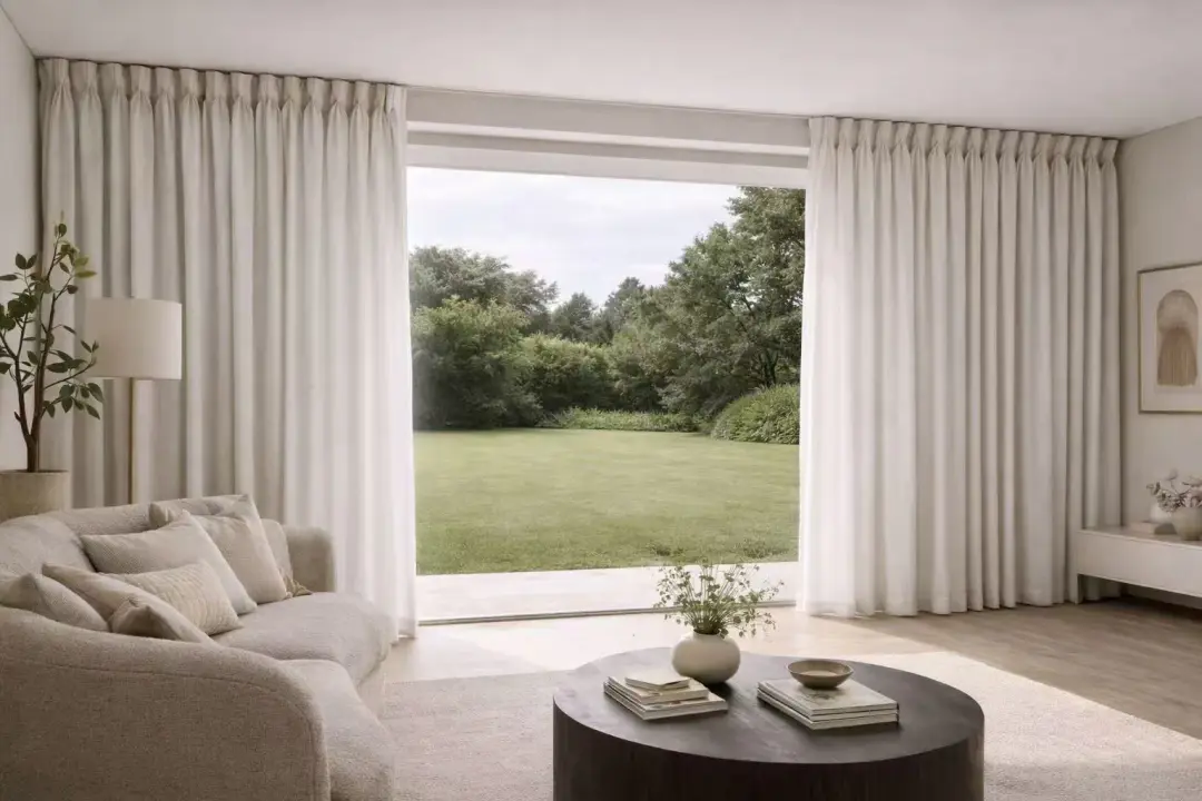 Full-height tailored curtain presentation