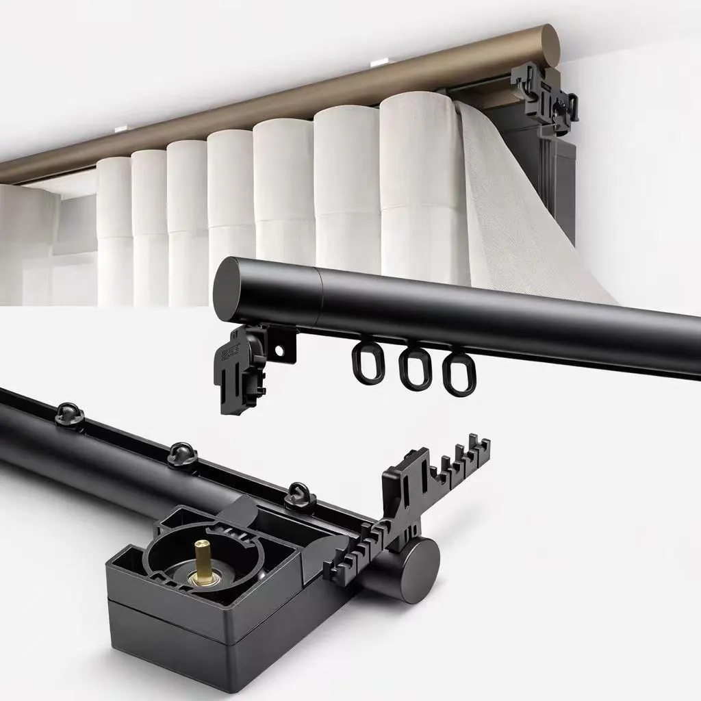 black curtain rail and carrier assembly