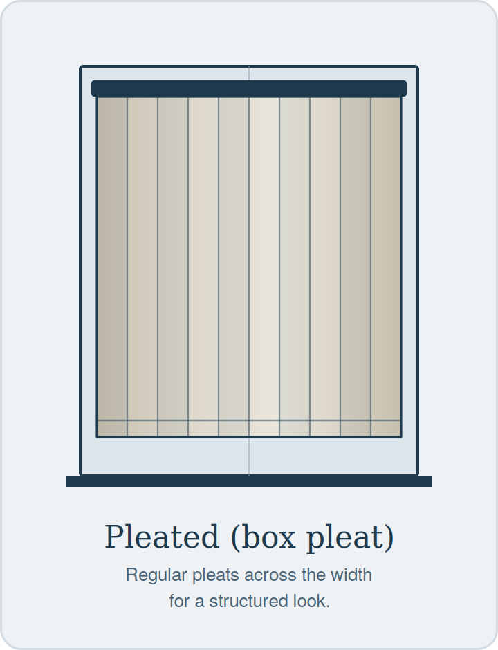 Front view of a pleated Roman blind